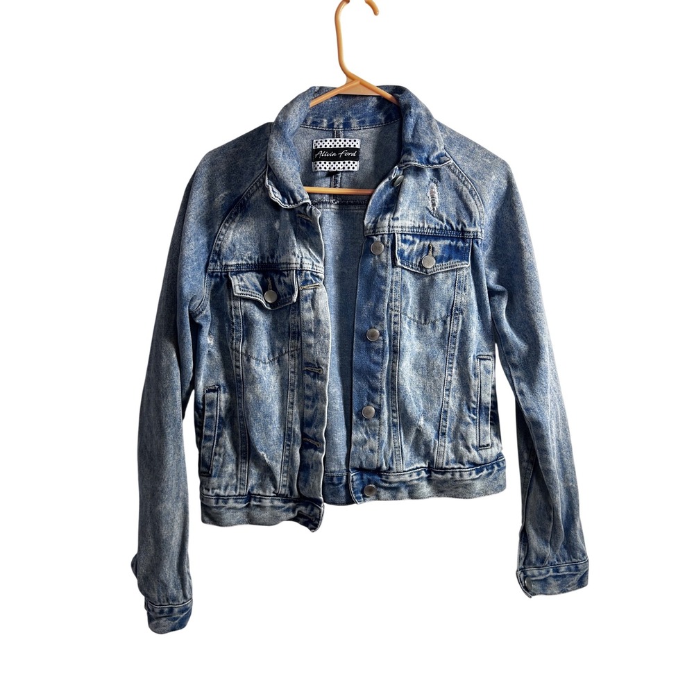 Alivia Ford Denim Jacket Small Blue Acid Wash Distressed Women